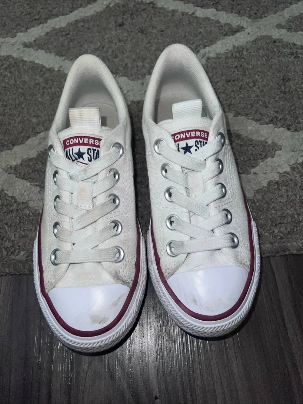 Converse Kids White Low Top Sneakers with Red Trim